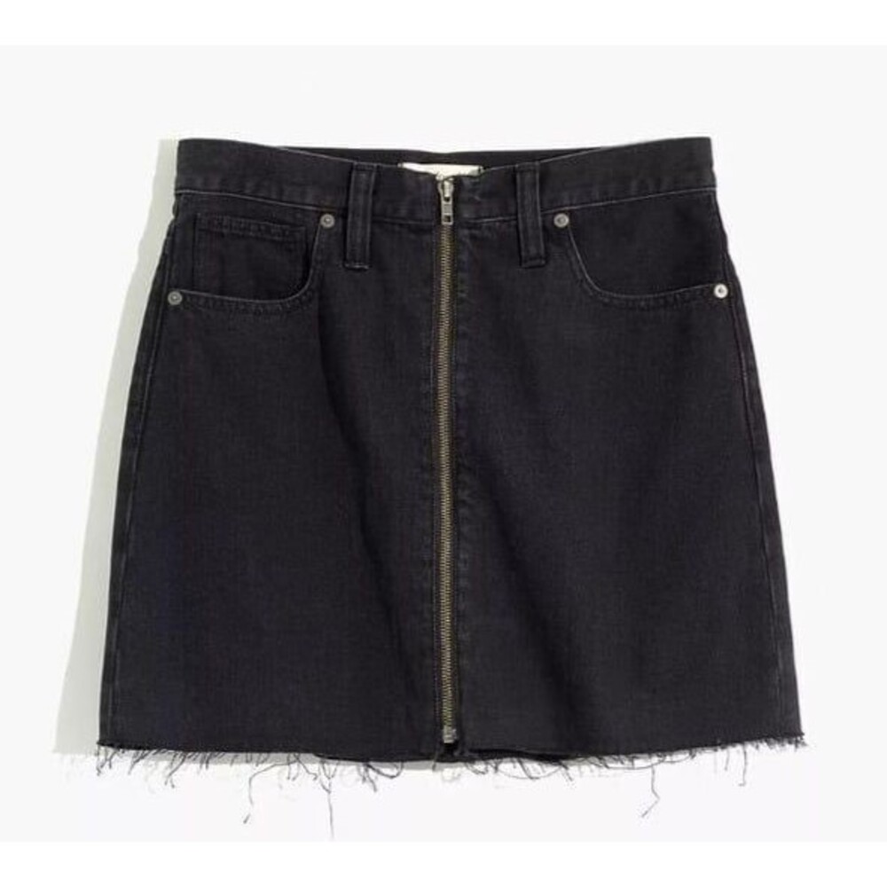 NWT MADEWELL Rigid Denim A-Line Mini Skirt Jean Lunar Wash Black Zip Front 27